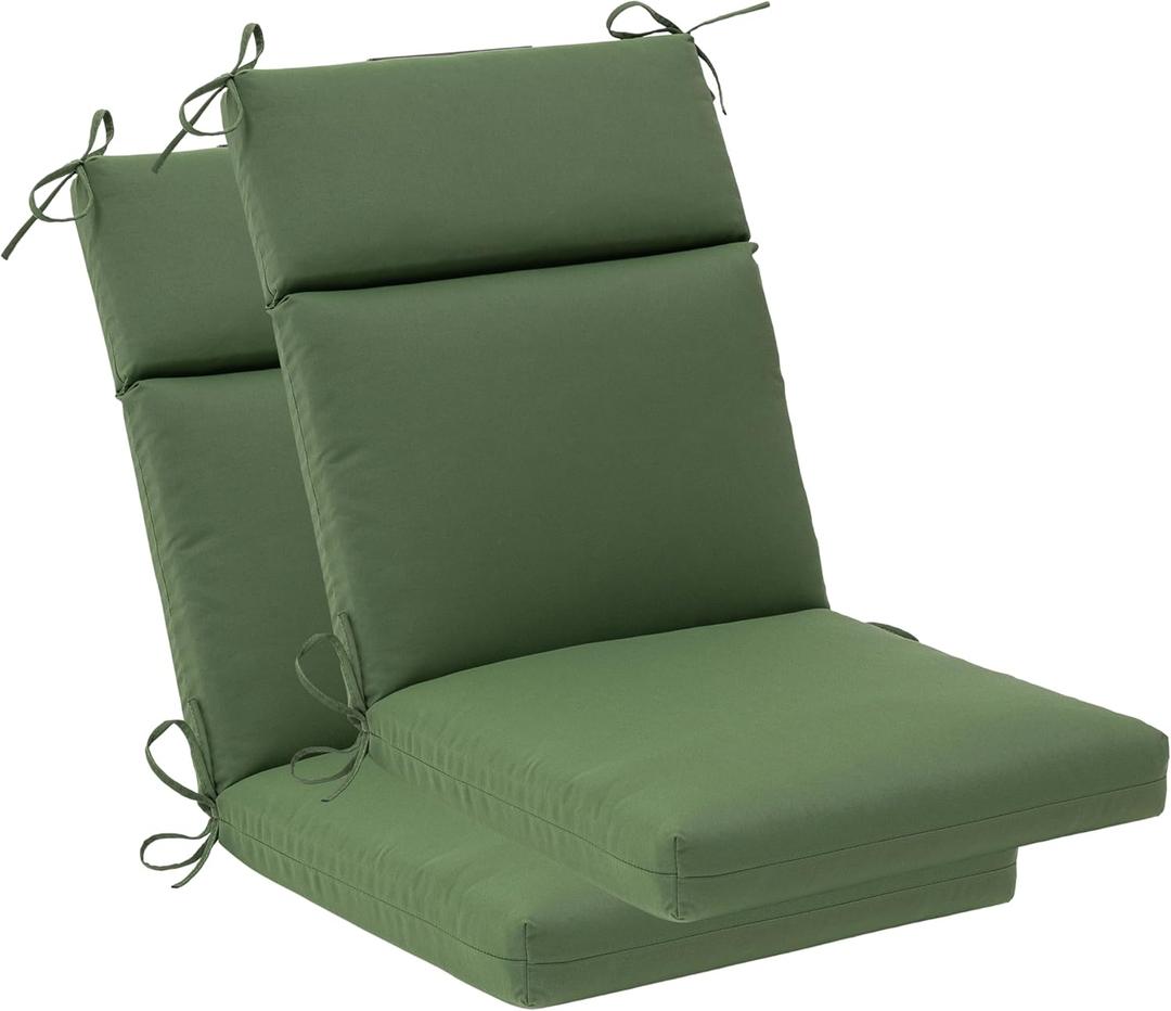 QILLOWAY Outdoor/Indoor High Back Chair Cushion,Replacement Deep Seat Cushions,All Weather Water Resistant/Fade Resistant Seat Pads with Ties,2counts,Dark Green