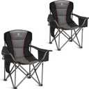 ALPHA CAMP Oversized Camping Folding Chair, Heavy Duty Support 450 LBS Steel Frame Collapsible Padded Arm Chair with Cup Holder Quad Lumbar Back, Portable for Outdoor