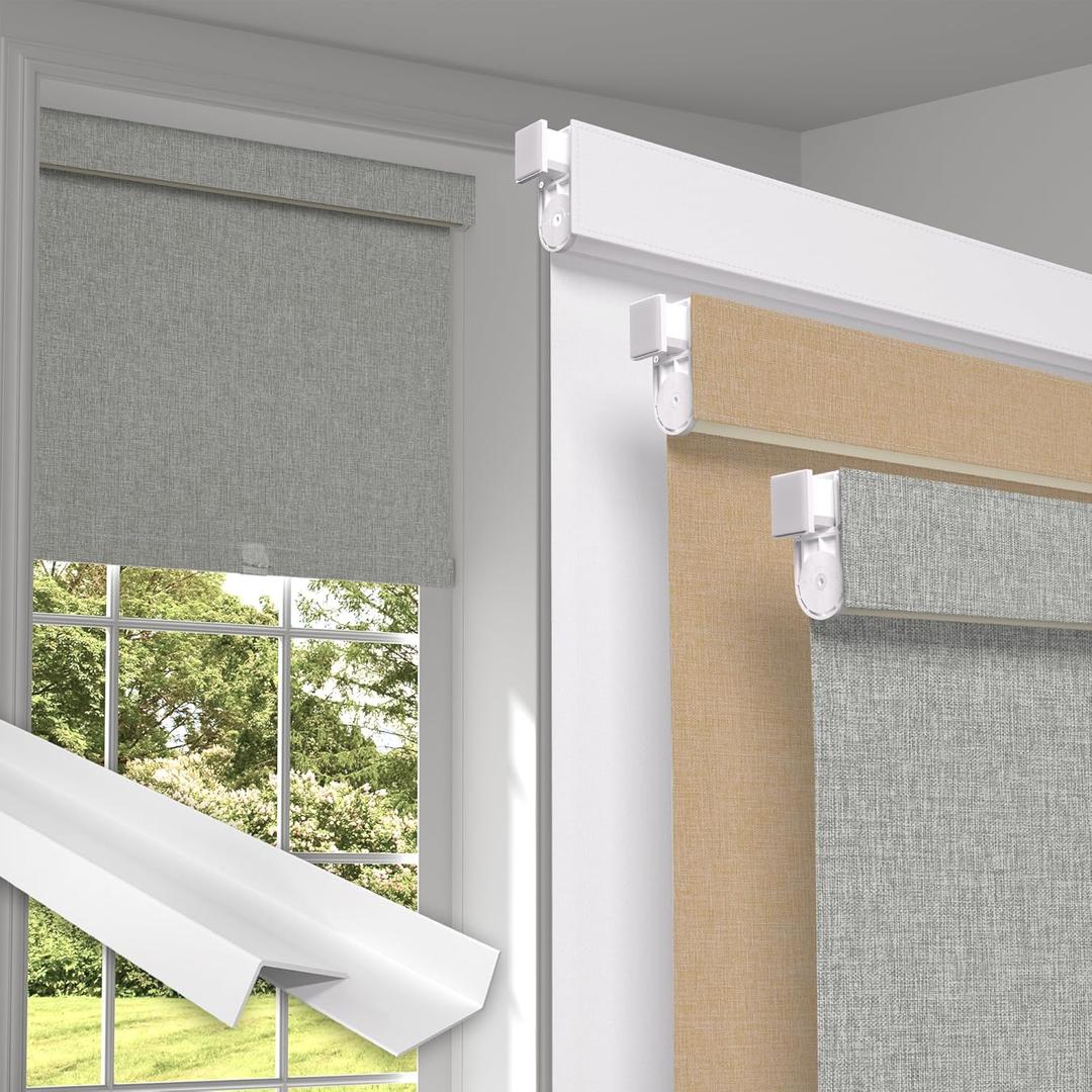No Drill No Tools Blackout Roller Shades for Indoor Windows,Linen Fabric,Cordless Roller Blinds with Light Blocking Strips,Thermal Insulated Window Blinds for Home,Bedroom,Grey.Custom Size