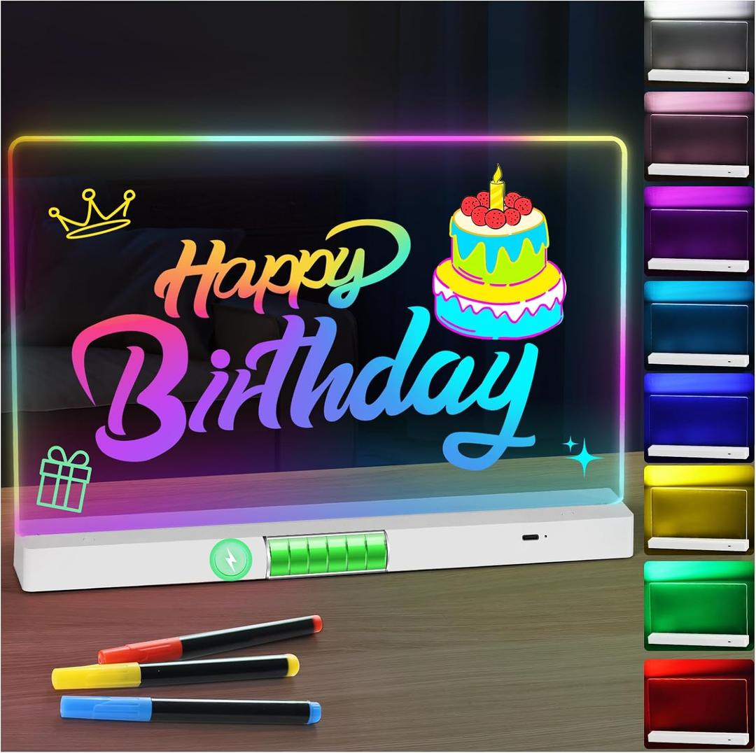 LED Note Board with Colors,Rechargeable Acrylic Dry-Erase Board, 8-Color Luminous Acrylic whiteboard Calendar, Art Board, Suitable for classrooms/Offices/Home Decoration/Gifts (Horizontal)
