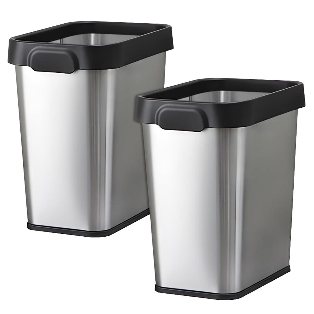 TooCust 2 Pack Stainless Steel Trash Can 3 Gallon, Open Top Trash Can, 8" x 11" x 13", Rectangle Rubbish Bin, Slim and Narrow, No Lid Small Wastebasketfor Kitchen, Bathroom, Living Room, Office