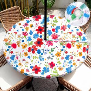 HunnmingRe Wildflower Round Outdoor Tablecloth with Umbrella Hole Zipper Waterproof Anti-Wrinkle Table Cover for Summer Patio Camping Party Car Rv Gardening Gifts Fit to 45"-53" Patio Tables