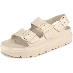 Womens Platform Sandals with Arch Support, Summer Beach Slides with Adjustable Buckle, Comfort Lightweight Chunky Cushion Slip on Sandal, Size: 9