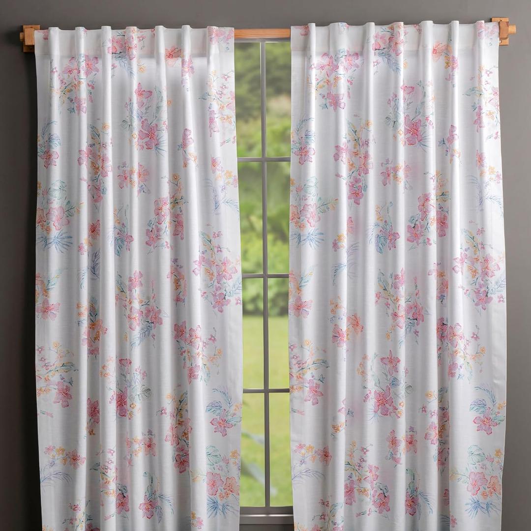 Maison d' Hermine Curtains for Living Room 100% Cotton 84 inch Length Two Panel Light Filtering Curtains for Windows with Rod and Loop Pockets Gifts for Mothers Day (Paradise Island, 50" W x 84" L)