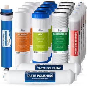 iSpring F19K75 NSF Certified 2-Year Replacement Filter Set for 6-Stage Reverse Osmosis Systems, Alkaline Mineral Filter, 19-Count, Long-Lasting Purification