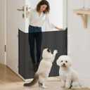 Retractable Dog Gate No Drilling Screen Cat Mesh Gate Door for House Doorways Stairs Safety 30 x 70 Inches Large Pets Easy Install Portable Adjustable with 5 Hanging Hooks Indoor Door(Black)