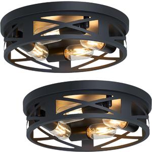 Flush Mount Ceiling Light Fixture,14 inch 4-Light Ceiling Light Fixture for Hallway, Black Hallway Light Fixtures Ceiling,Light Fixtures Ceiling Mount for Kitchen,Farmhouse,Hall (2 Pack)
