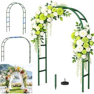 Thickened Rustproof Garden Arch Metal Trellis for Climbing Plants Outdoor, Wedding Arch Garden Arbor Frame Archway 4.9 x8.1 or 7.9 x6.7Ft Flower Arches for Bridal Party Decoration (Green)