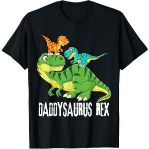 Daddy Daddysaurus Rex (2 kids) dinosaur Father's Day Gift Long Sleeve T-Shirt L