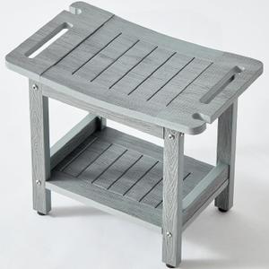 Waterproof Shower Stool for Inside Shower,Heavy Duty Bench for Shower, Plastic Bariatric Shower Bench with Handles & Shower Head Holder, Poly Lumber Shower Chair Seat with Storage Shelf (Gray) (Gray)