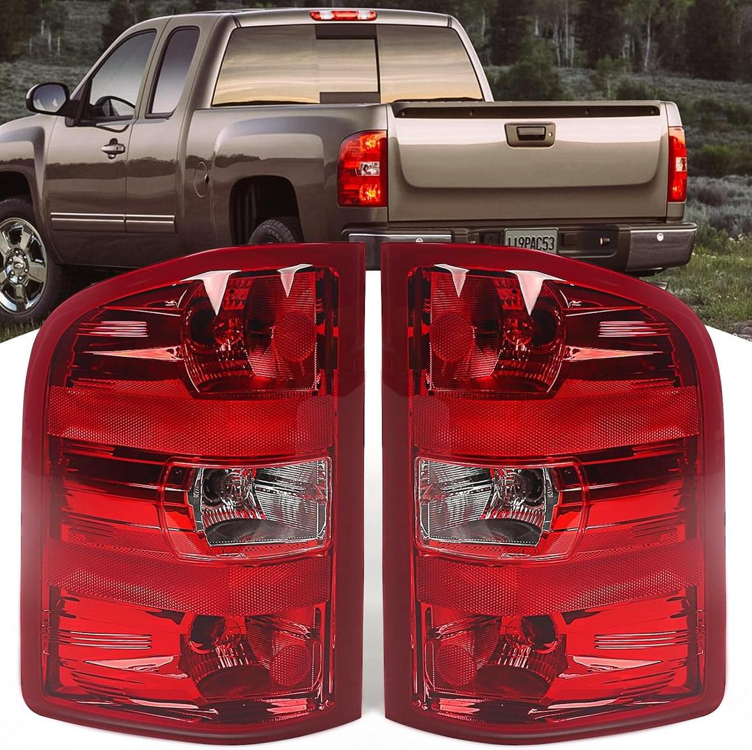 Huray Tail lights Assembly Compatible with Chevy Silverado 2007-2013 Replacement Silverado 07-13 1500 2500 HD 3500 HD OE Style Rear Brake Lamp (Red Trim)