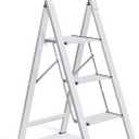 TOOLF 3 Step Ladder, Aluminum Lightweight Folding Step Stool with Utility Handle,3 Anti-Slip Steps,Wide Platform,Great for Your Kitchen, Pantry, Closets, or Home Office,Modern Stool, Indoor (Silver)