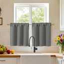 Simplebrand Light Grey Short Cafe Curtains Tier 24 Inch Length 2 Panels Set, Modern Solid Blackout Small Window Cafe Curtains for Bathroom, Basement, Cabinet, Camper, Light Grey, Each 30"Wx24"L Inches