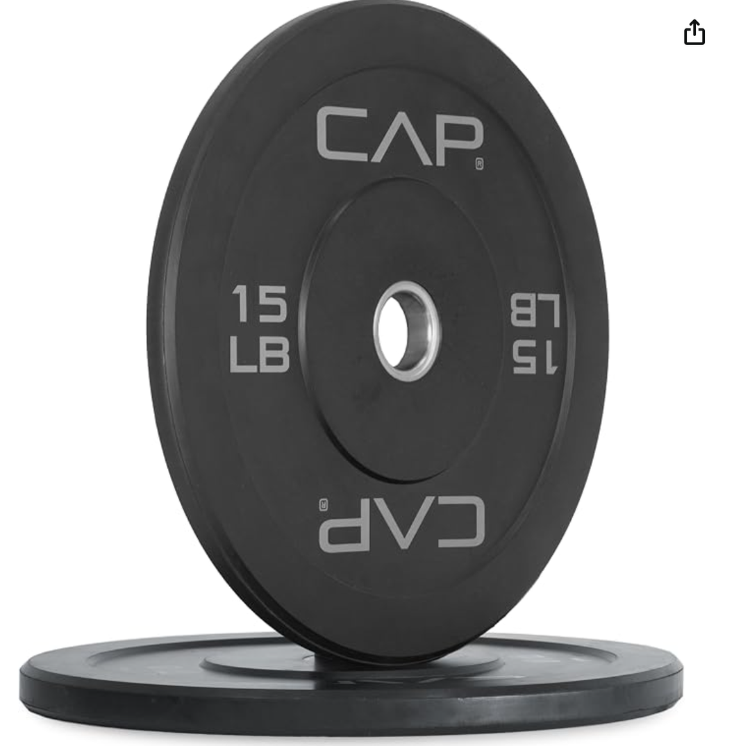 CAP 2-inch Olympic Bumper Plate Weight Set of 2, 15 Lbs, Pair