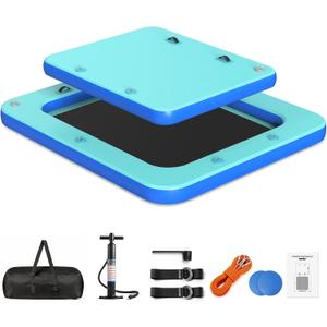 2 in 1 Inflatable Floating Dock with Mesh Swim Area & Pool Island Platform | 8.2x7.2FT Durable Inflatable Dock with Safety Rope, Air Pump, Repair Kit, Storage Bag, Linking Ropes for Swimming, Beach