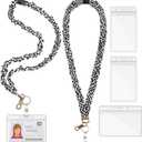 2 Set Teacher Scrunchie Lanyard with Safety Breakaway Buckle ID Badges Holder Retractable Lanyard for Office Teacher Gift(Checkered,Black and White)