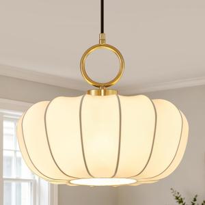Farmhouse White Lantern Pendant Light,13" White Imitation Silk Lampshade,Adjustable Cord Modern Light Fixture Chandelier for Dining Room Kitchen Island Bedroom Entryway Hallway E26 Base