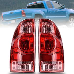 Nakuuly Tail Light Compatible With 2005-2015 Toyota Tacoma Pickup Driver and Passenger Side Taillights Rear Brake Lamp Signal Assembly with Bulb and Harness (Halogen Red) (Chrome Housing with Red Lens)