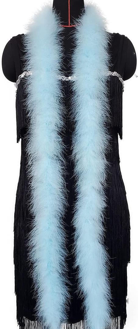 2 Yards 20g Fluffy Marabou Feather Boa for DIY Craft Sewing Trim Home Wedding Party Decoration-Light Blue