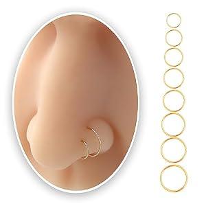 Small Gold Nose Rings Hoops for Women/ Men, 22g, 6mm, 14K Gold Filled, Handmade Thin Septum Rings, Tiny Nose Piercings Jewelry, 22 Gauge