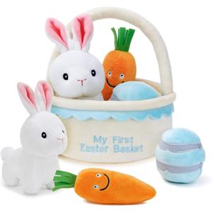 5Pcs Easter Basket -My First Easter Basket Stuffed Plush Playset Baby's First Easter Basket Stuffed Cartoon Bunny Easter Egg Plush Basket for Kids
