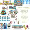 Cartoon Birthday Decorations, Cartoon Party Supplies - Happy Birthday Banner Balloons Plates Backdrop Cake Toppers Tablecloth Hanging Swirls Stickers