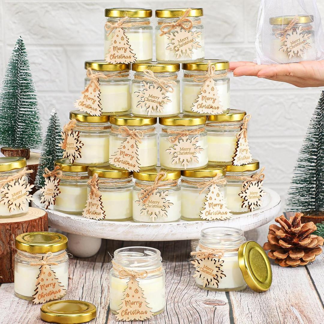 Tondiamo 20 Pcs Christmas Candle Jar Gift Bulk Natural Soy Wax Scented Candle Jars Christmas Stocking Stuffers Gifts for Xmas Winter Home Party Favors Decoration(Snowflake,Tree)