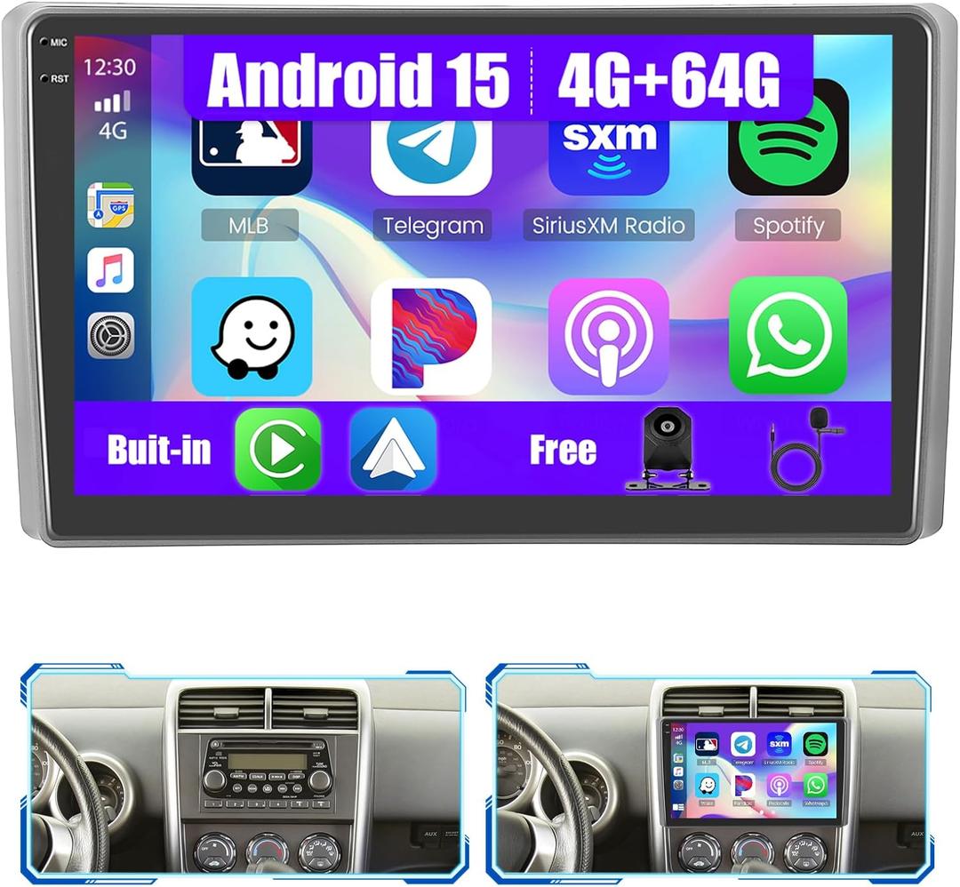 [4G+64G] Android 15 Car Radio for Honda Element 2002-2006 with Wireless Carplay/Android Auto, 10 Inch HD Touch Screen Car Stereo with GPS Bluetooth WiFi FM/RDS EQ SWC Backup Camera MIC