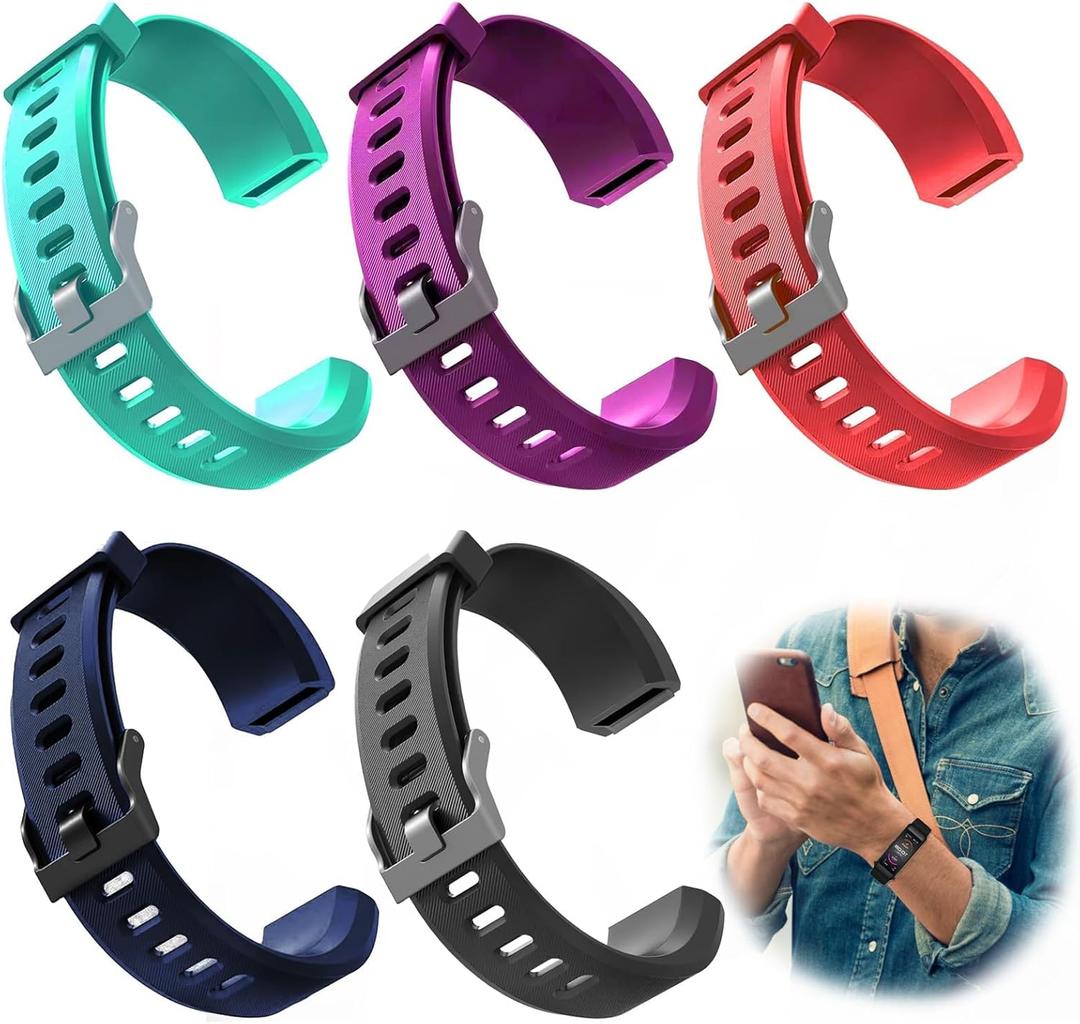 5 Pcs Watch Bands Replacement for ID115plus HR Very Fit Pro Activity Fitness Tracker Wrist Bands Set Multicolor Veryfitpro Smart Watch Strap Replacements for Women Men (Black Red Green Purple Blue)