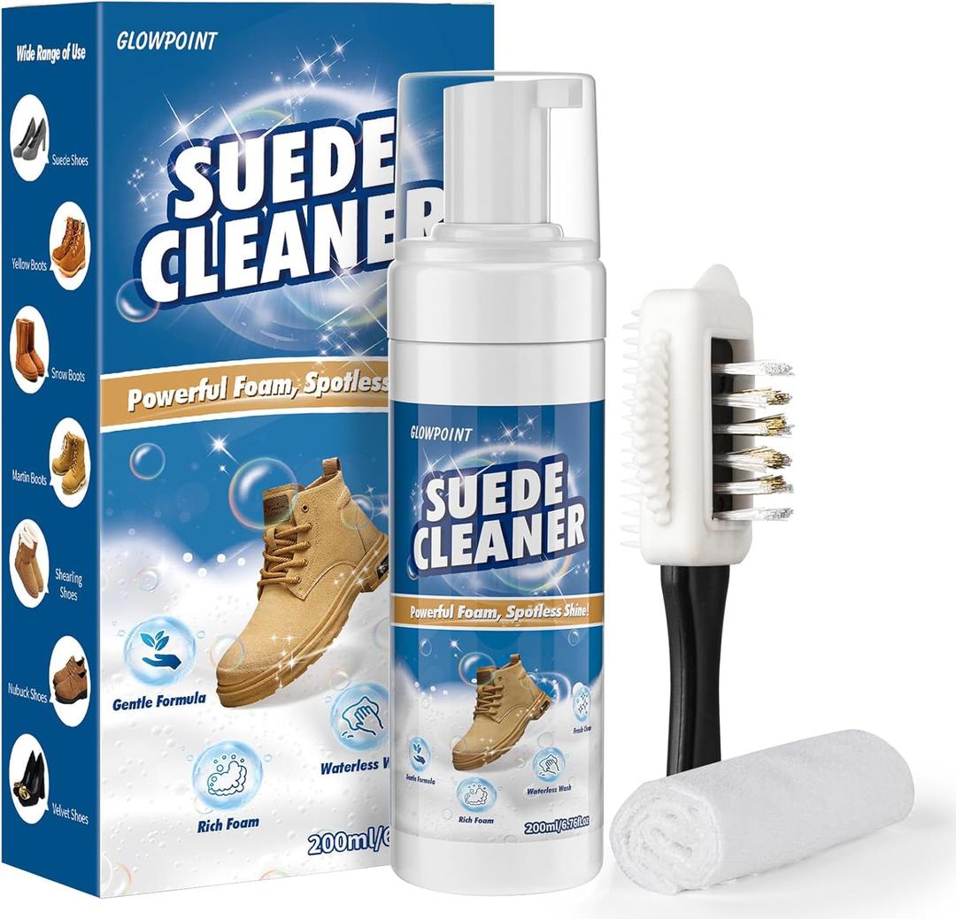 Suede Cleaner for Shoe, Nubuck & Suede Shoe Cleaning Kit with Brush & Towel, Removes Stain for Suede, Leather, Boots & More 200ml