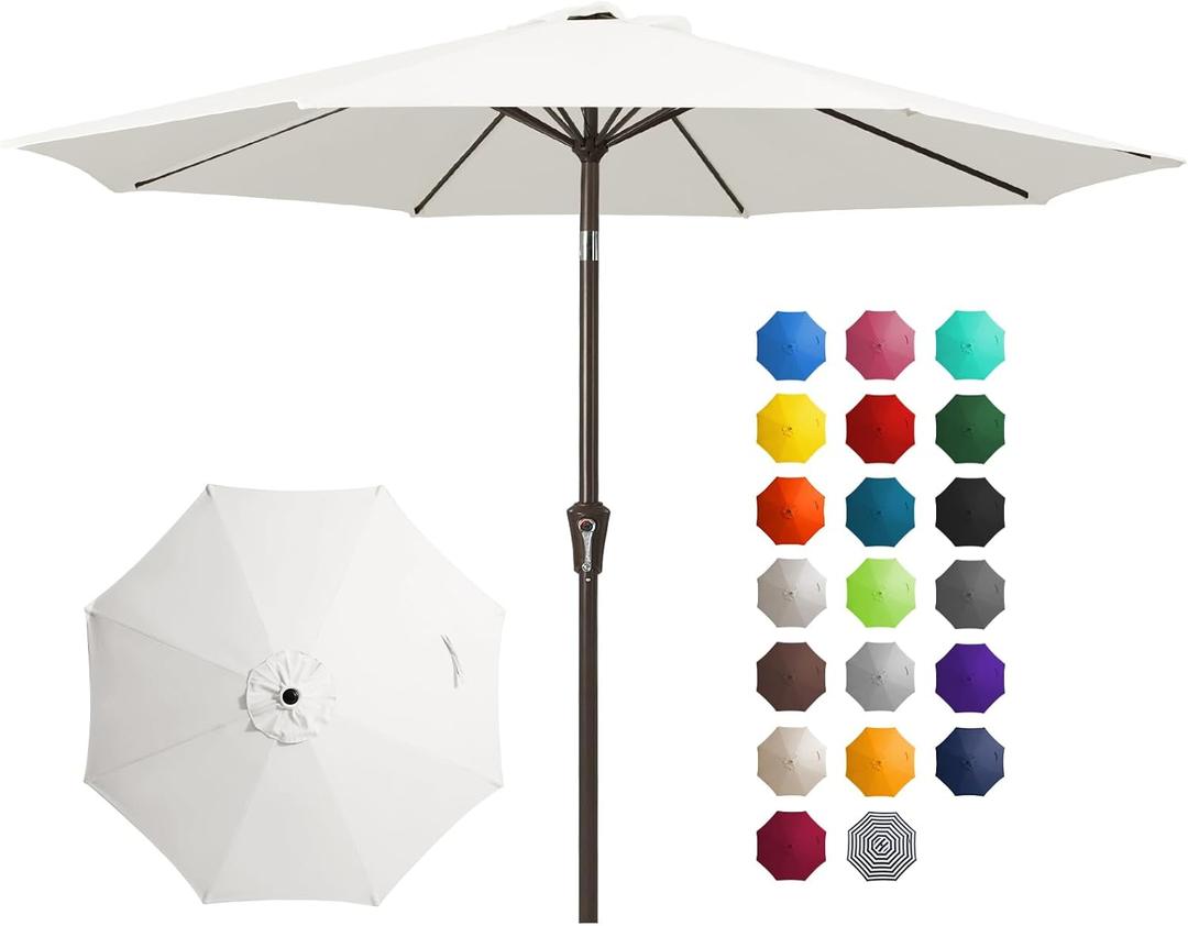 JEAREY 10FT Outdoor Patio Umbrella Outdoor Table Umbrella with Push Button Tilt and Crank, Market Umbrella 8 Sturdy Ribs UV Protection Waterproof for Pool, Garden (Creamy-white) (10FT, Creamy-white)