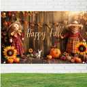Happy Fall Banner Autumn Thanksgiving Backdrop Banner 71x43 Inchs Scarecrow Outdoor Party Decorations Pumpkin Fall Maple Leaves Farm Harvest Banners
