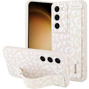 OOK Compatible with Samsung Galaxy S23 5G Leopard Case with Wrist Strap, White Leopard TPU Shockproof Protection Slim Cover with Camera Protection for Women Girls
