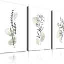 Sage Green Botanical Wall Art, Boho Wall Art Farmhouse Decor, Framed Plant Wall Decor Sage Green Watercolor Wild Flowers Floral Leaf Line Canvas Paintings, Minimalist Botanical Prints for Bedroom