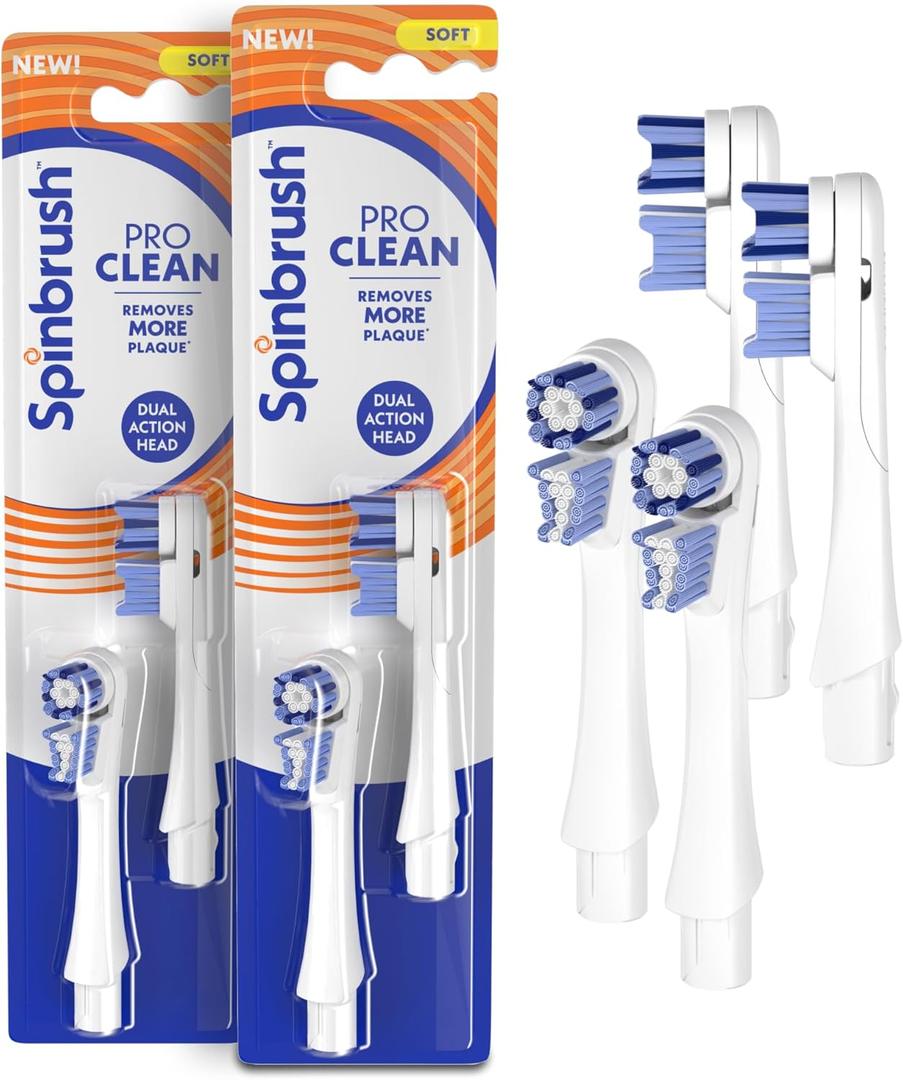 Spinbrush New PRO Clean Replacement Heads, Electric Toothbrush Refills, Soft Bristles, 4 Count