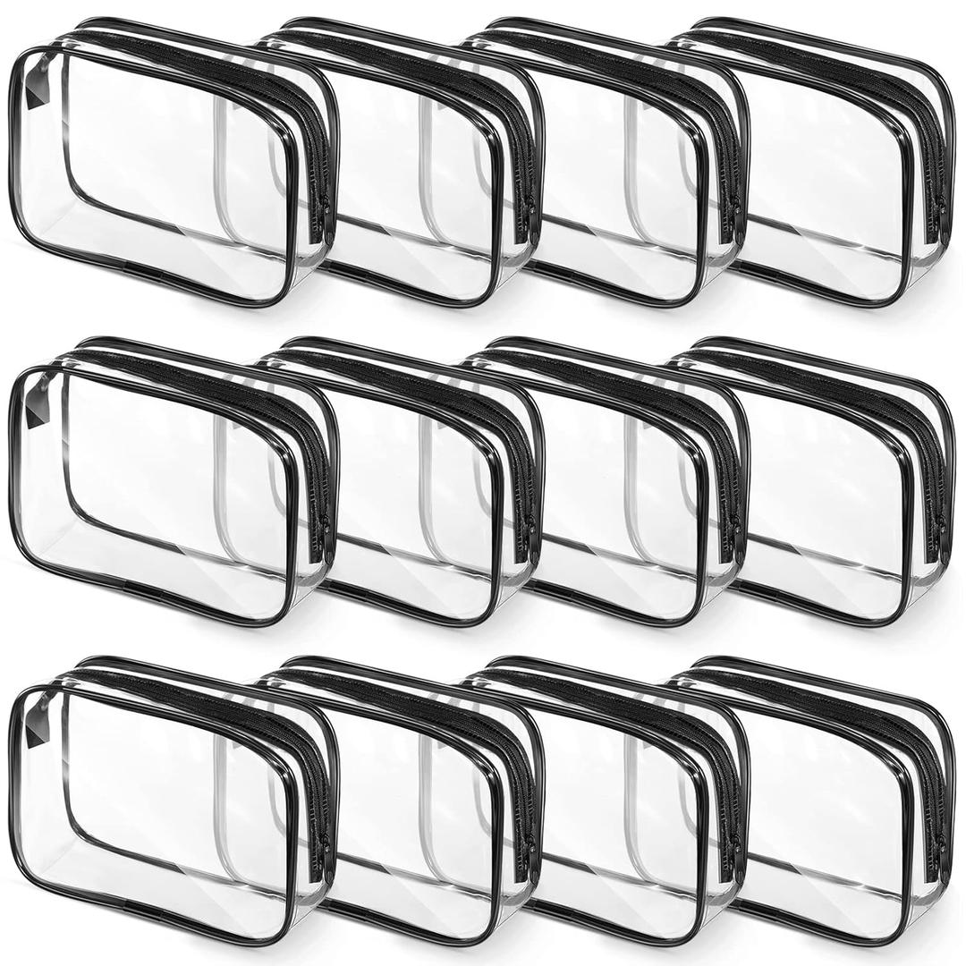 Weewooday 12 Pieces Clear Makeup Bags Cosmetic Storage Bags PVC Zipper Pouches Travel Waterproof Makeup Plastic Case for Women Organizing Toiletries Traveling Bathroom (Large, Black)