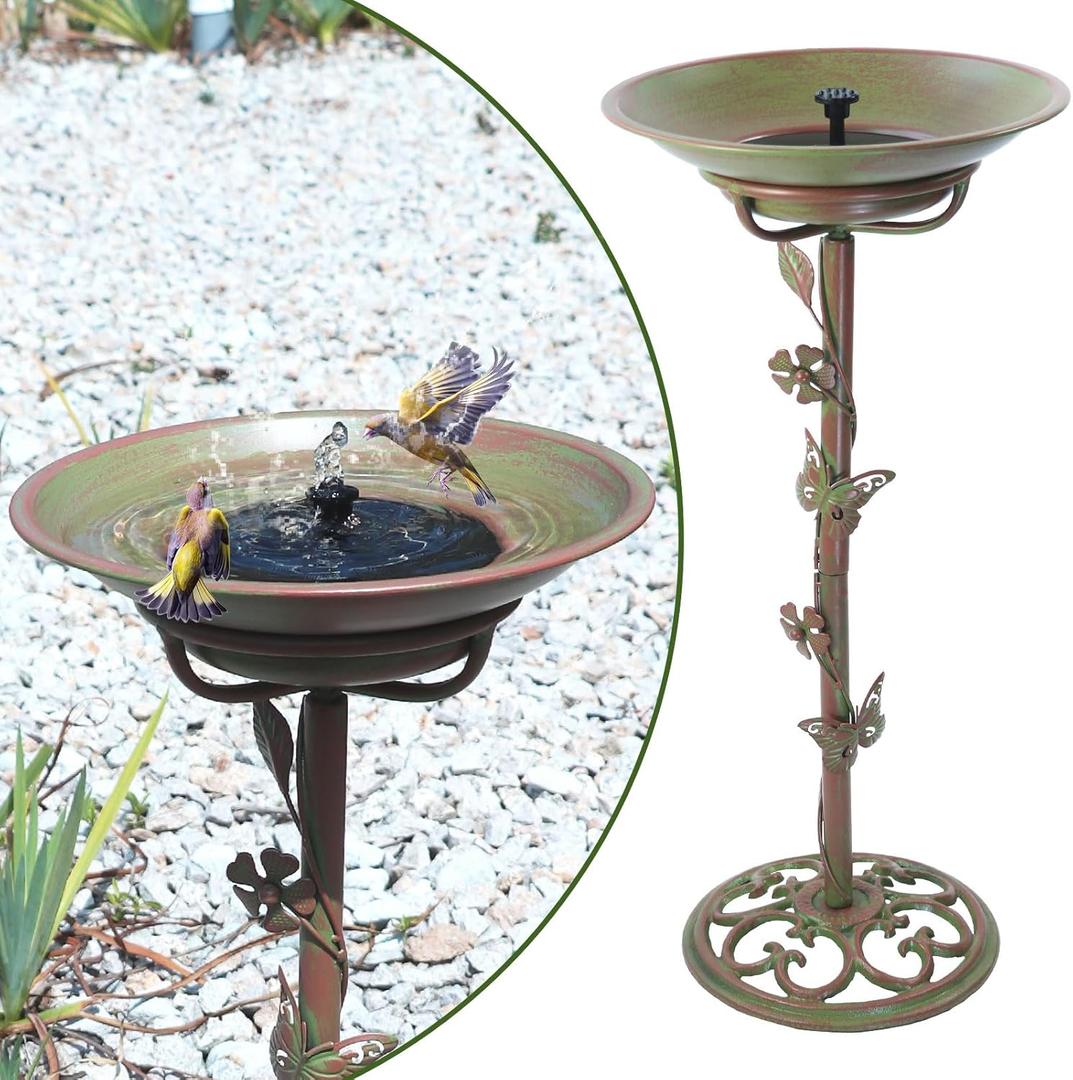 7 x 28.5" H Solar Bird Bath for Outside,Solar Fountain and Cast Iron Bird Bath,Metal Bird Baths Bubbler,Birdbaths for Outdoors,for Garden Outdoor Decoration