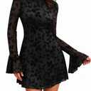 BTFBM Women Floral Wedding Guest Dress Spring 2026 Casual Long Sleeve Crew Neck Flowy Party Cocktail Mini Dresses, M