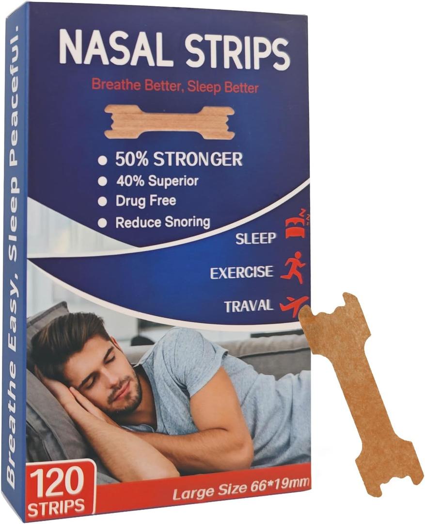 Nasal Strips - 120 Count Nasal Strips for Snoring, Extra Strength Tan Nasal Breathing Strips to Improve Sleep, Instant Nasal Congestion Relief Caused by Colds & Allergies