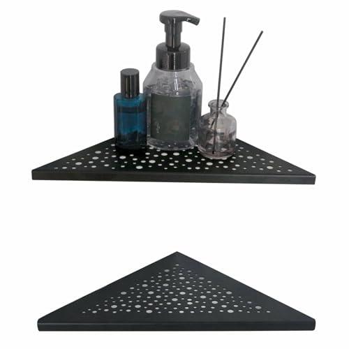 Black 10’’ Corner Shower Shelf 2 Pack, Triangular Shower Corner Shelves 304 Stainless Steel Bathroom Shower Shelf for Tiled Wall, No Drilling Needed Matte Black