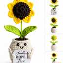 5 x Crochet Sunflower Faith Hope Love Gift, Handmade Christian Desk Decor, Inspirational Knitted Plant, Cute Small Gift for Mom Women Men, Religious Encouragement Keepsake
