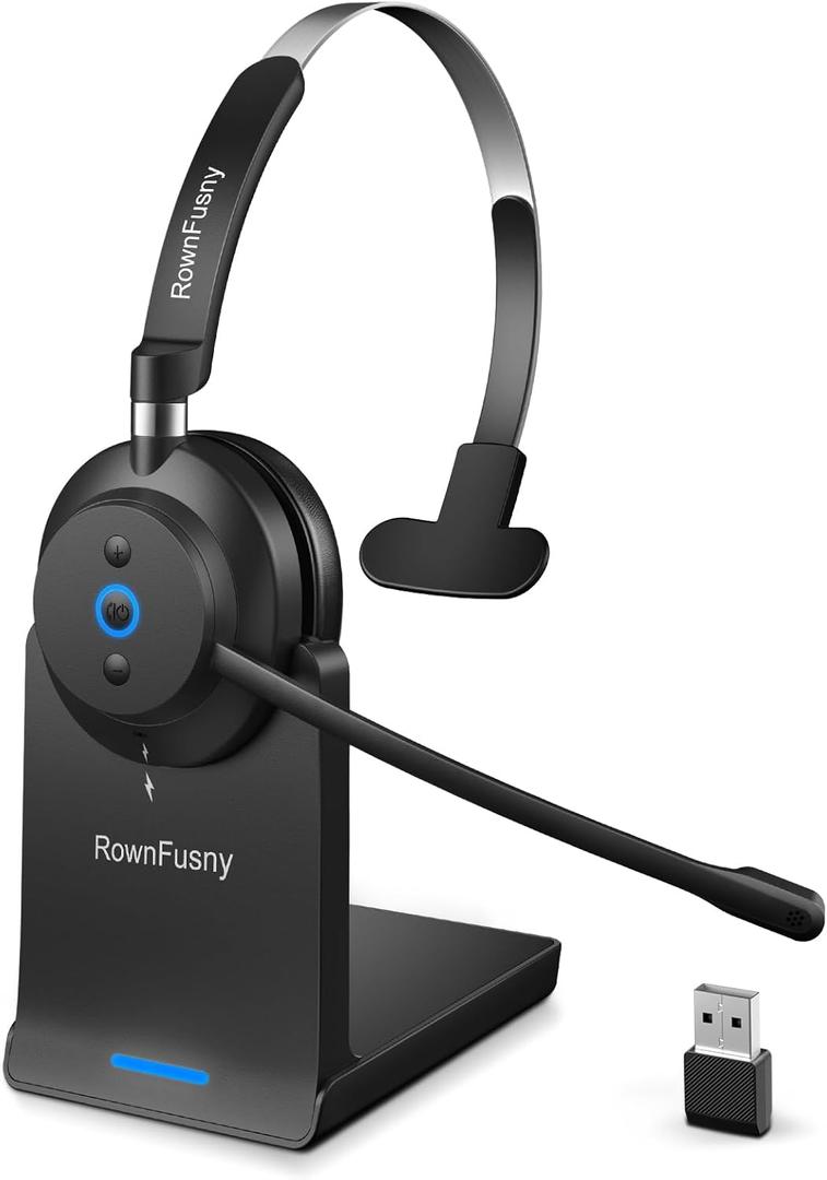 Wireless Headset with Mic for Work, Clear Sound  Comfortable Computer Headset with Microphone, Bluetooth Headset with Charging Base & USB Dongle for Home/CallCenter/Teams/Zoom/Skype(Black)