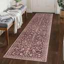 Vintage Washable 2x8 Runner Rug Non Slip, Burgundy Hallway Runner Rug, Super Soft Kitchen Runner Rug, Printed Faux Wool Thin Carpet Runner for Entryway Indoor Laundry Room Bedroom