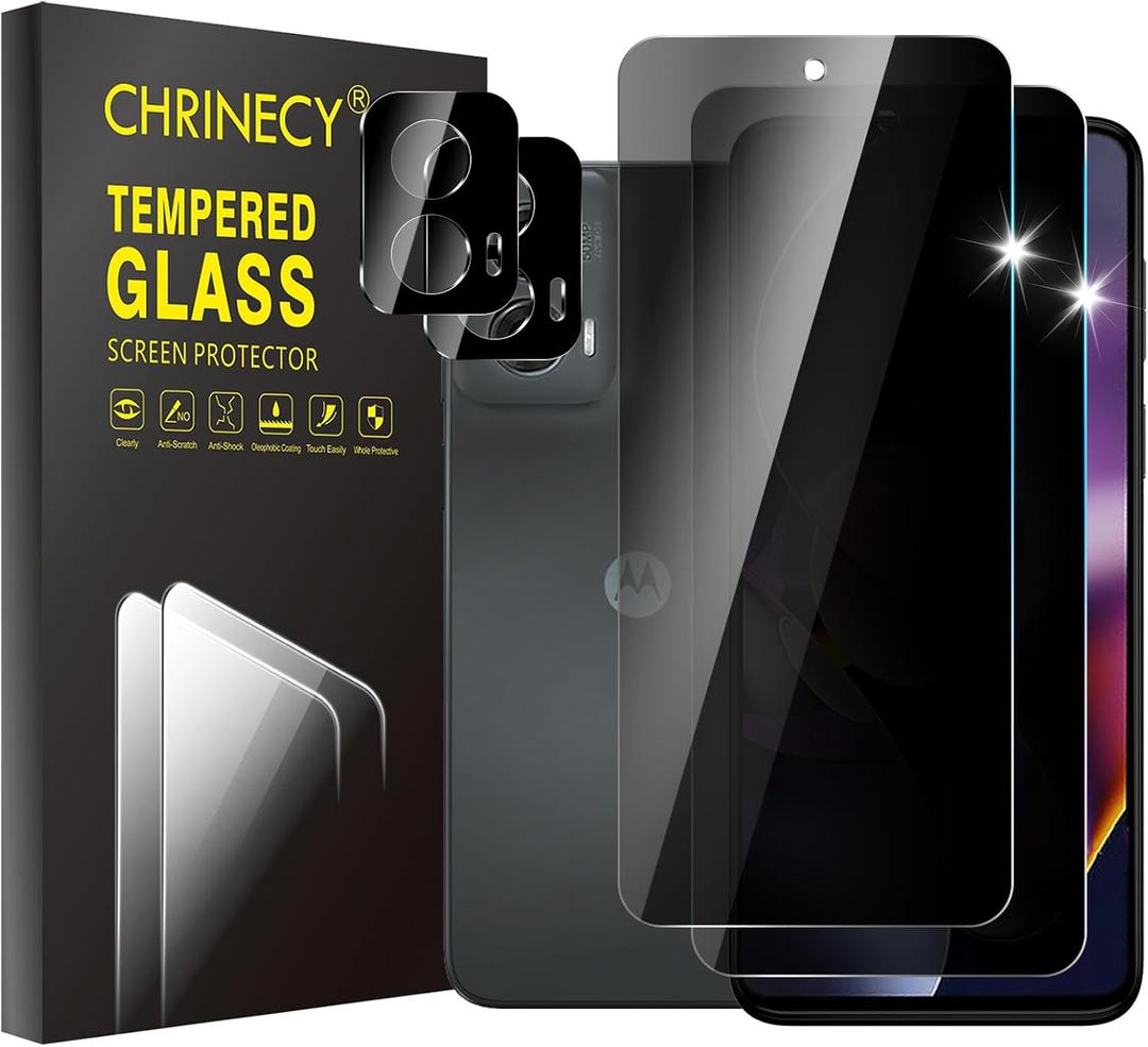[4 Pack] 2 Pack Privacy Screen Protector for Motorola Moto G stylus 5G 2024 with 2 Pack Camera Lens Protector, 9H Hardness, Anti Spy Anti Peeping, Easy Installation