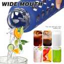 MUKOKO Glass Water Bottles, 24oz Glass Tumbler with Straw, Drinking Bottles with 2 Lids-Handle Spout Lid&Bamboo Straw Lid, Motivational Water Bottle with Time Marker and Silicone Sleeve, 1 Pack-Blue