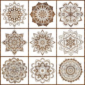 9-Piece Mandala Stencil Set - Reusable Mandala Painting Templates for DIY Wall, Tile, Furniture, Canva, Outdoor & Indoor Decoration (Style 1)