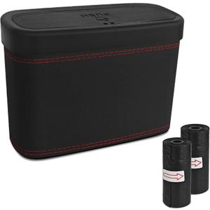 Car Trash Can with Lid, Car Trash Bin, Leakproof Vehicle Garbage Can with 30PCS Garbage Bags, Waterproof Auto Hanging Dustbin Storage Bag Container Accessories Fit SUV Office Home (Black-1PC)