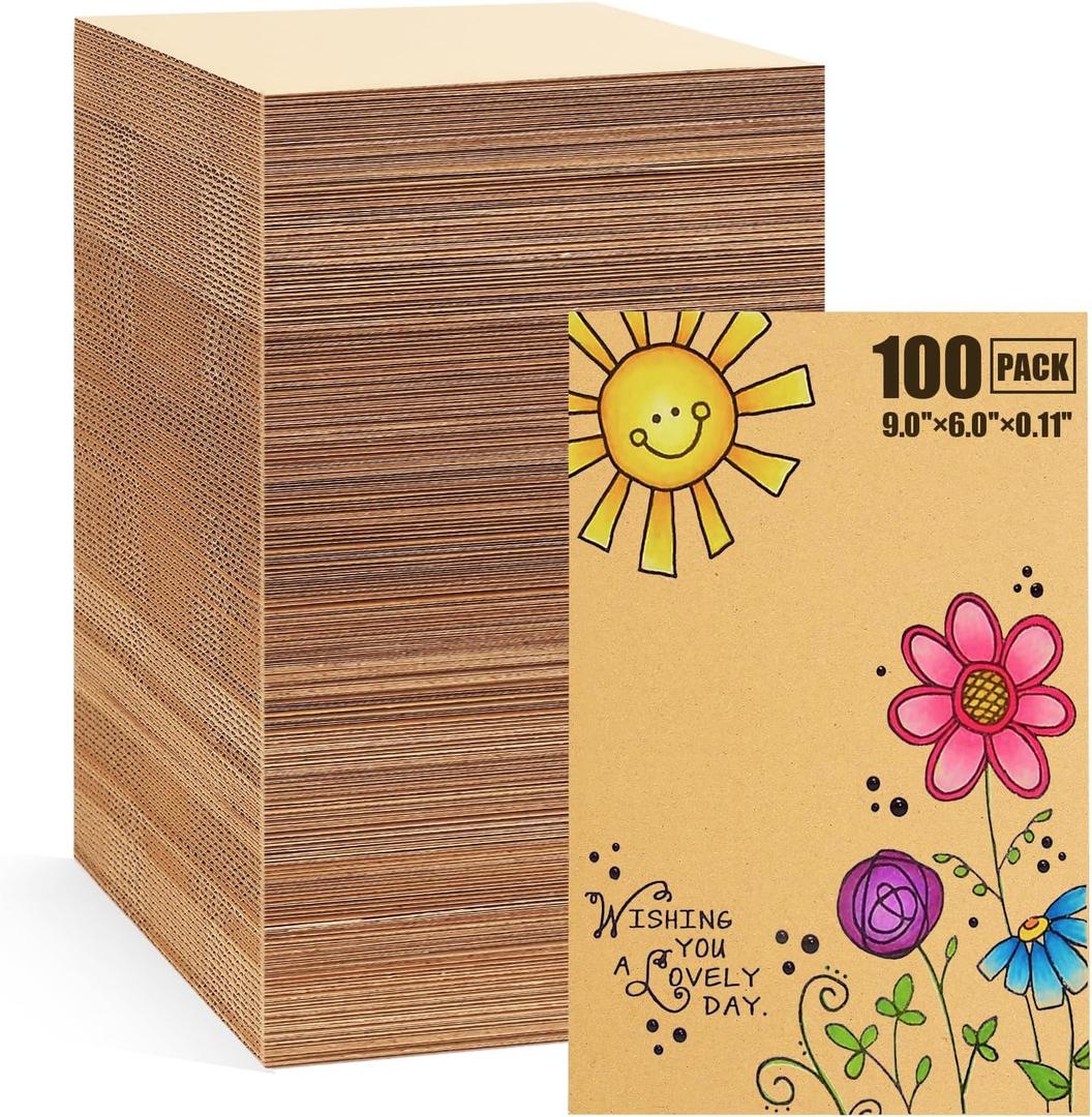 100 Pack Corrugated Cardboard Sheets 6x9 Inch, 1/8" Thickened, Flat Cardboard Pads for Packaging, Mailing, Shipping, Crafts - B-Flute, Brown