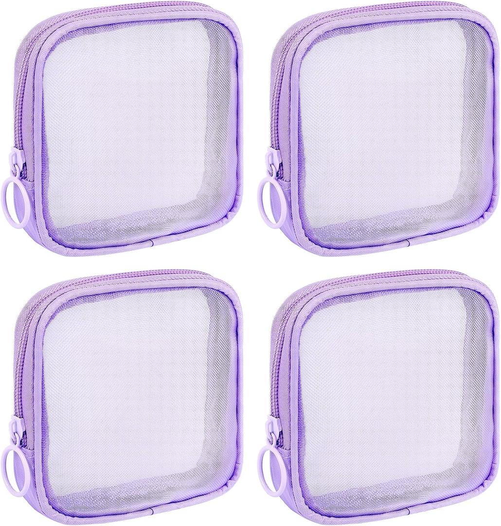 3 x 4 Pieces Mini Zipper Nylon Mesh Pouch, Mesh Cosmetic Bags Makeup Bags, Multipurpose Travel Toiletry Bags for Office Supplies and Travel Accessories (Purple, S)