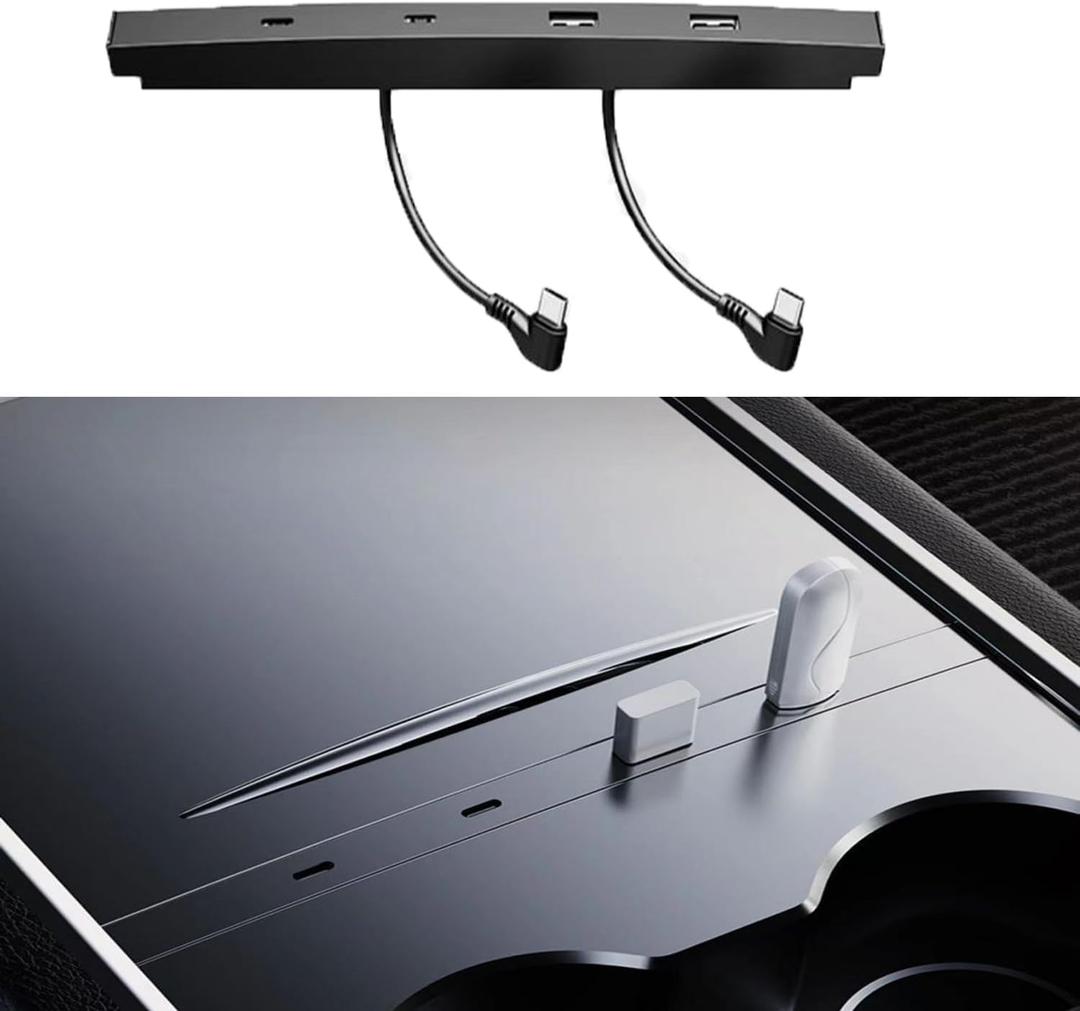 USB Hub for Tesla Model Y Model 3 2021-2023 Center Console, Silver USB Hub for Tesla Model Y Support USB& Type C Fast Charging